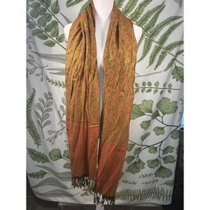 Pashmina 100% Pashmina Scarf Olive Green Coral Pink Paisley Fringe Wrap Shawl